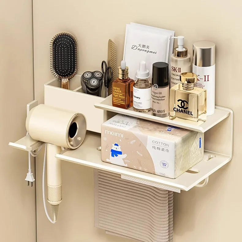 Cream Style Removable and Washable Bathroom Hair Dryer Storage Rack Without Punching Wall-mounted Bathroom Storage Rack