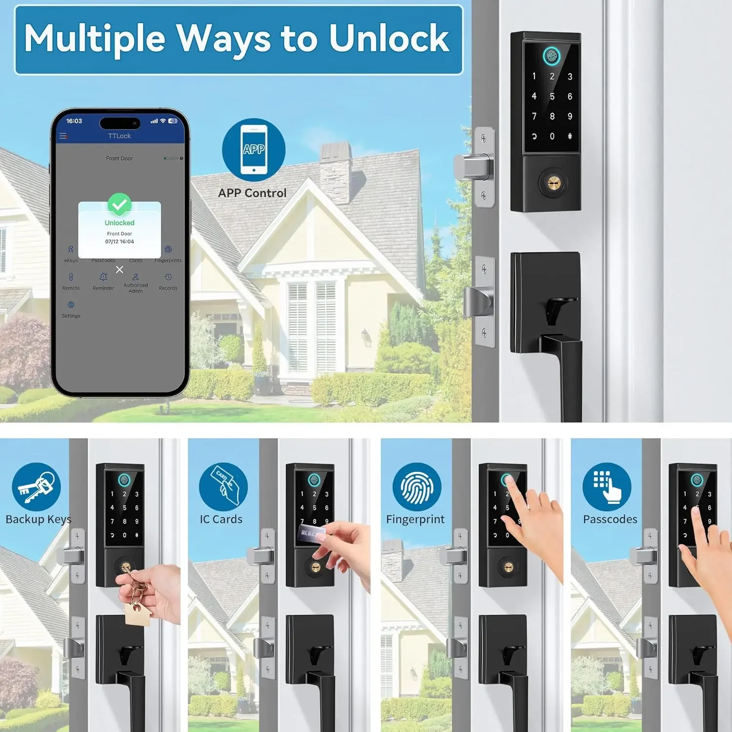 

Hot sale.Smart Door Lock with Front Door Handle Set, Heavy Duty Fingerprint Handleset, Keyless Entry Door Lock, Smart Deadbolt