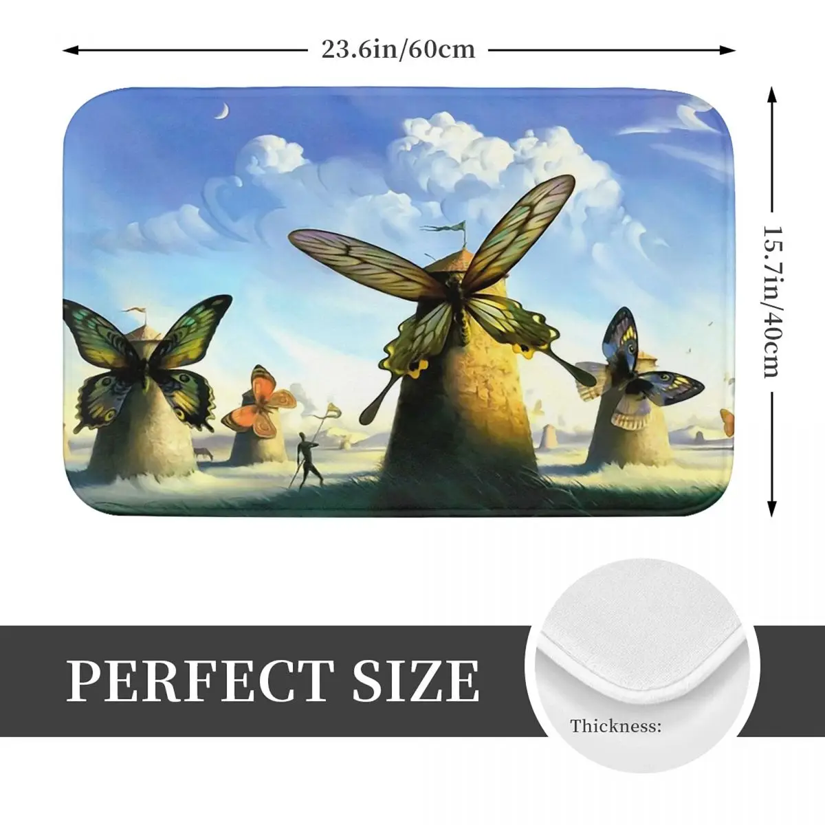 Vintage Butterfly Windmills By Salvador Dali Anti-slip Doormat Sand Scraping Carpet Rug for Kitchen Entrance Home Footpad Mats