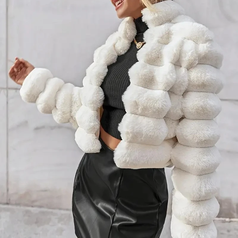 Korte pluche nepbontjas uit 2025, luxe nep-nertsjas voor dames in designerstijl, warme winter cropped bovenkleding voor mode