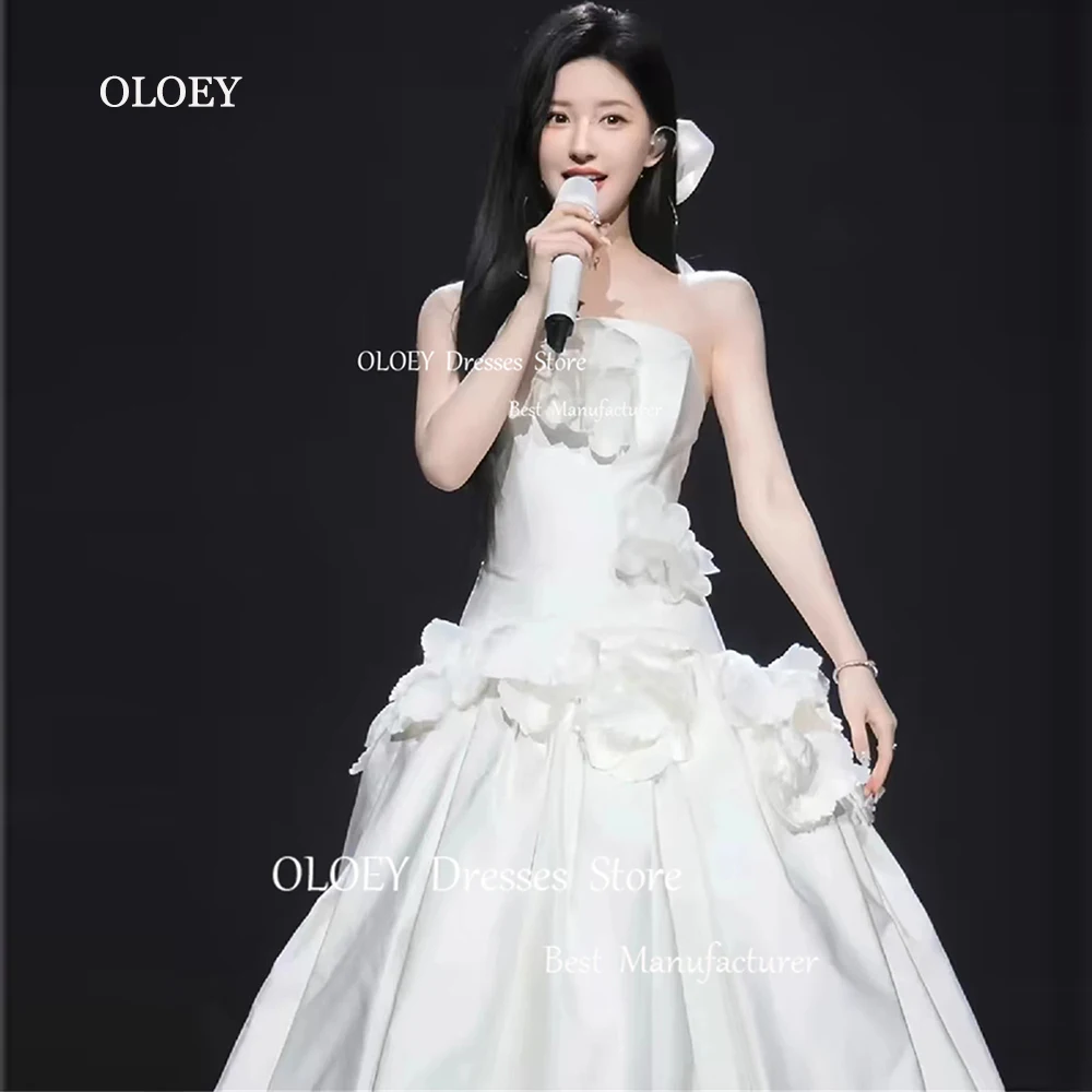 

OLOEY Elegant 3D Appliques Wedding Dresses Photoshoot Strapless Floor Length Taffeta Bridal Gowns With Jacket A-Line Zip Back