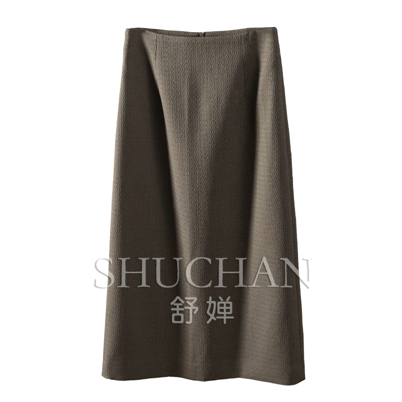 

British Back Split Medium Long Skirt Women POLYESTER SPANDEX Viscose Faldas Mujer Moda 2024