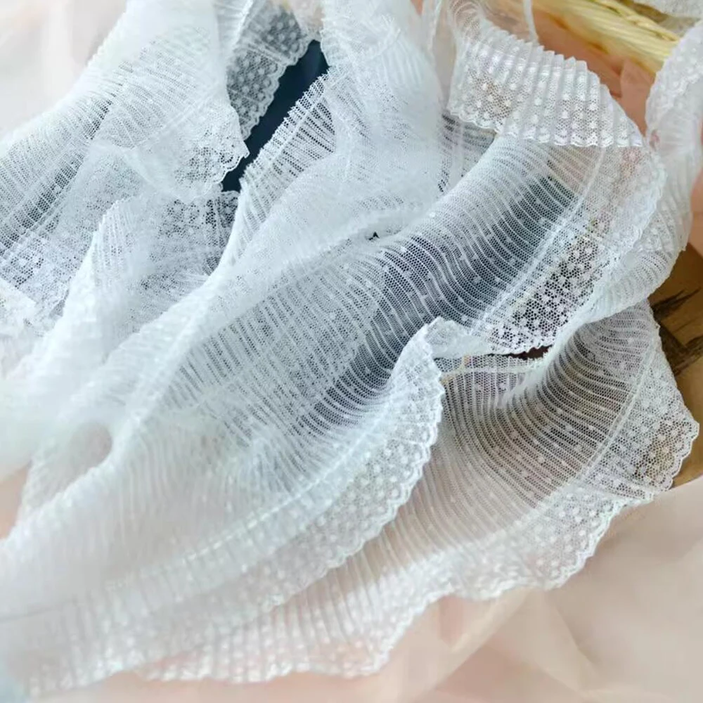 1Yard Elastic Mesh White Black Dot Lace Fabric Handmade DIY Wedding Dresses Sewn Decoration 10.5CM Wide
