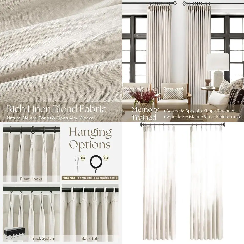 96 ستائر من الكتان باللون البيج بطيات شبه شفافة، مجموعة من لوحتين لغرفة المعيشة، باب الفناء، تصفية الضوء، الاحتفاظ بالذاكرة، المزرعة