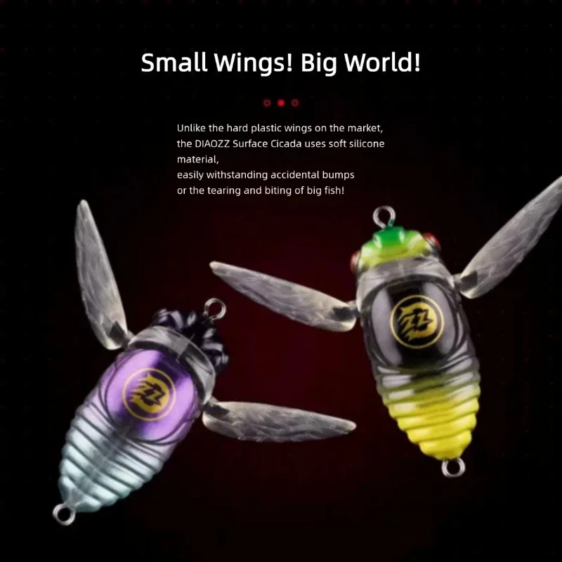 1Pcs 3.7g 35mm 6g 40mm Micro Topwater Cicada Lure Surface Crawling Insect Bait for Trout Bass Stream Bridge Pier Fishing