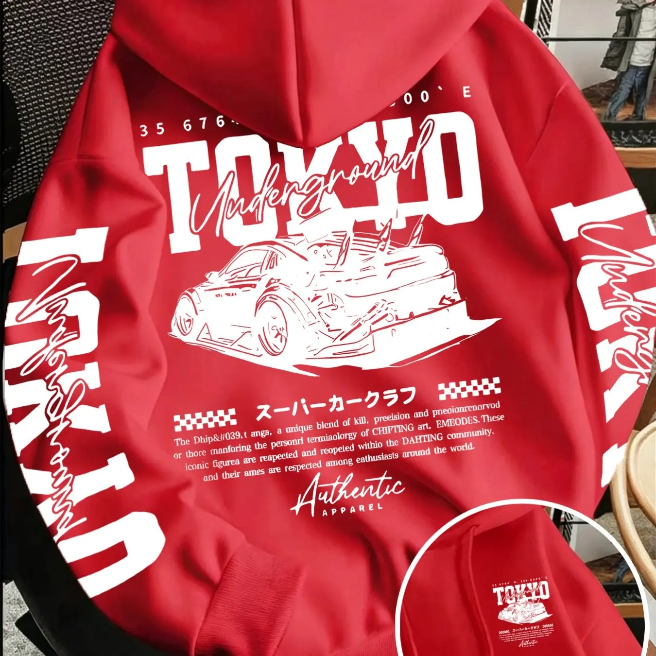 Herren JDM Racing Car Hoodie Tokyo Underground Japanische Streetwear Doppelseitiger Rücken- und Ärmeldruck Oversized Pullover Sweatshirt – Detail 8