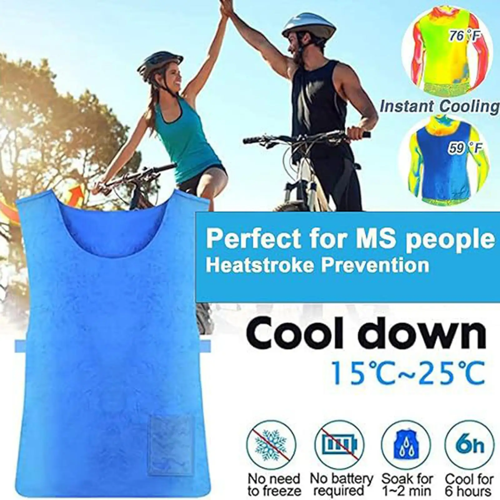 Ice Vest Instant Long Lasting No Battery Women Men Evaporative Cooling Vest for Outdoor Running Fishing Camping Cycling