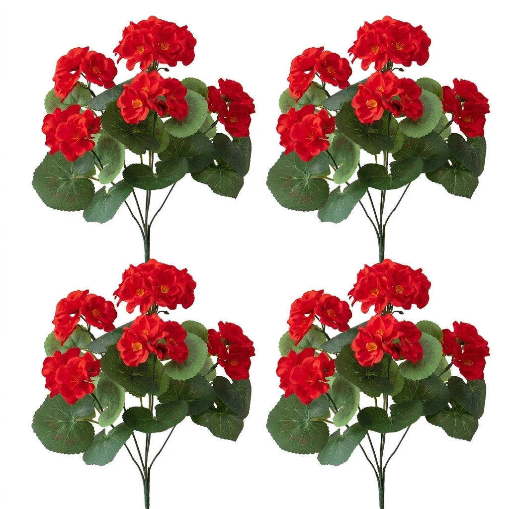 4pcs Plastic Artificial Begonia Flower Bouquet for Wedding Ceremony Home Garden Outdoor Indoor Decor Realistic Flexibility
