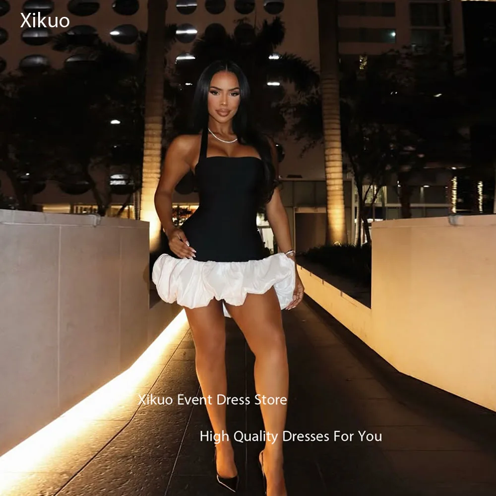 ชุดราตรีทรงพัฟฟ์ Xikuo แขนกุด แต่งระบายสวยงามสะดุดตา คอ halter สำหรับงานพรอม งานวันเกิด  รับตัดตามแบบ