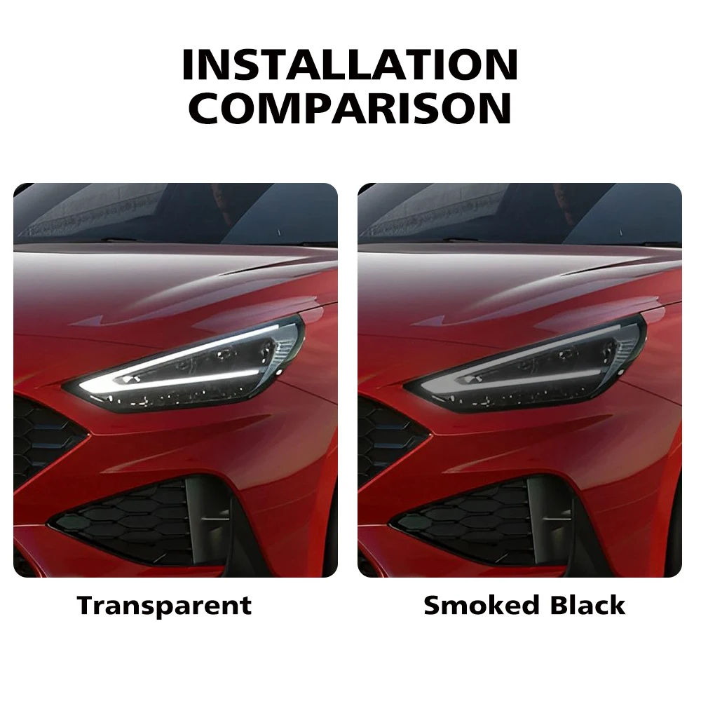 Custom Fit TPU PPF for Hyundai i30 N 2018-2025 High Gloss Smoke Black Pre Cut Headlight Protective Film Anti-Scratch Vinyl Wrap