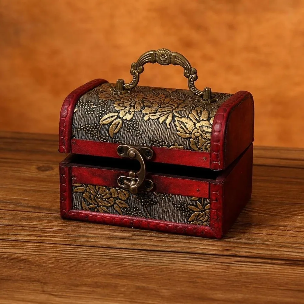 Portable Handle Jewelry Storage Box Small Size Classical Trinket Chest Accessory Organizer Oriental Style Wooden Jewelry Box
