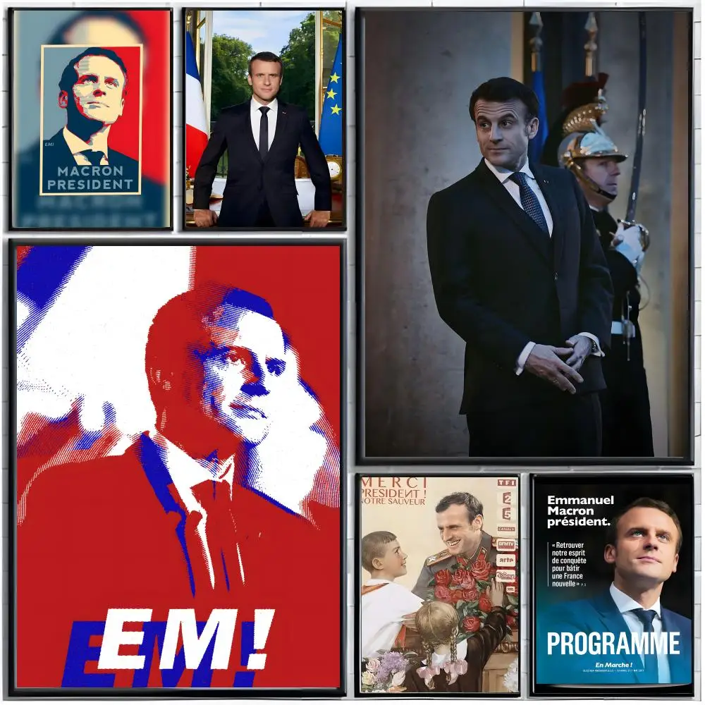 ron world leader E-Emmanuel Macron Poster Modern Wall Art Home Decor Living Room Decorative Print Unframed