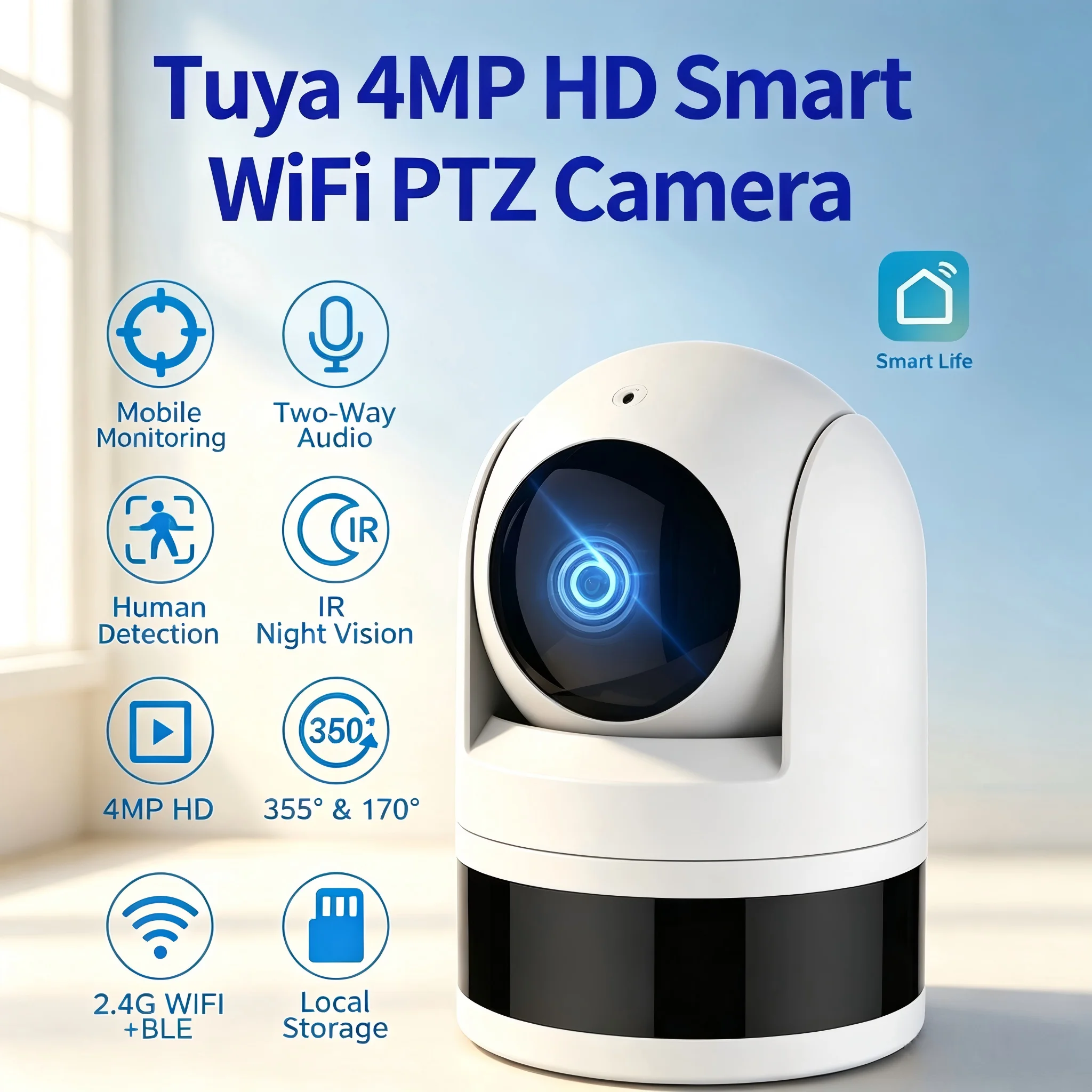 Tugard 4MP HD Innen-Sicherheitskamera, 360° °   PTZ-Schwenk-Neige-Rotation, KI-gesteuerte automatische Personenverfolgung, 2.4G WLAN, kompatibel mit der Tuya Smart App