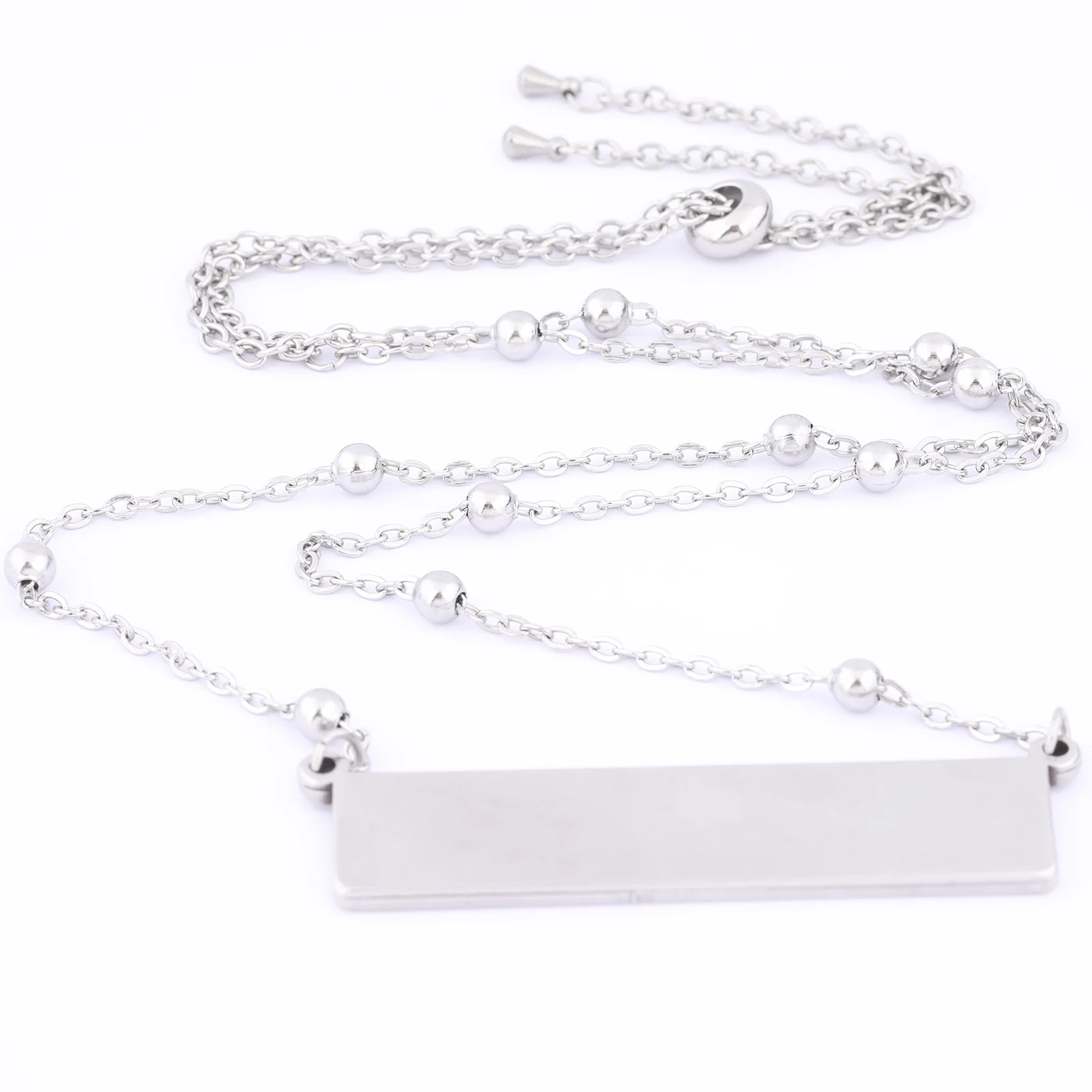 2pcs Stainless Steel Ball Chain Pendant Base Blanks Fit 10x50mm Rectangle Cabochon Necklace Setting Bezel Trays Diy Findings