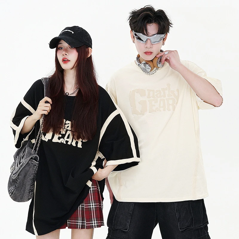 Retro T-shirts for Men and Women, Loose Short-sleeved, Versatile Niche Design, Large Size Tops for Couples, Summer Style