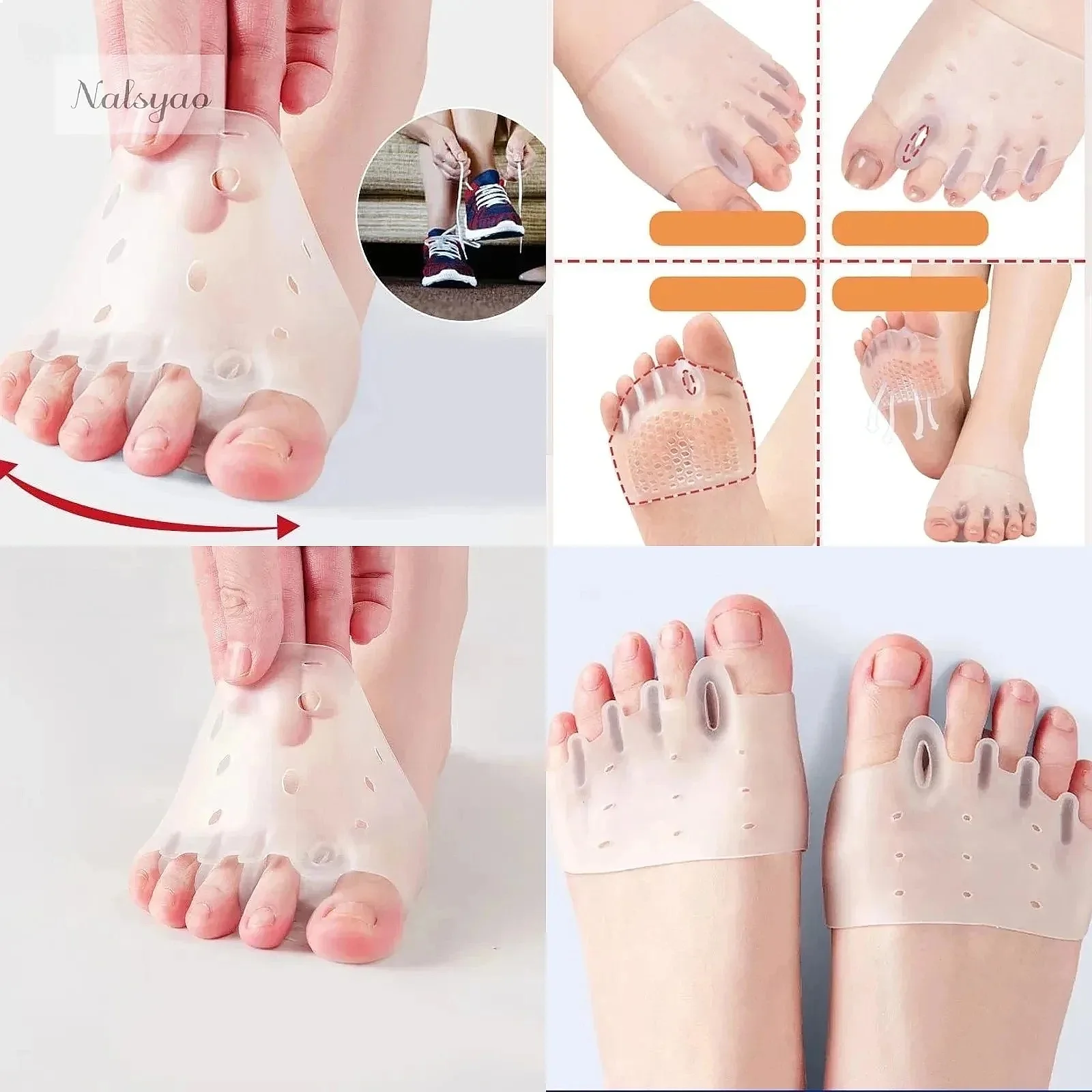 2 Comfortable Silicone Front Foot Pads for Bunion Relief, Foot Health Care, Night & Home Use Pain Relief