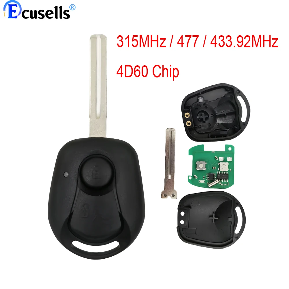 2 Buttons 315MHz / 477 / 433.92MHz 4D60 Chip Auto Smart Remote Car Key For Ssangyong Actyon Kyron Rexton middle groove blade