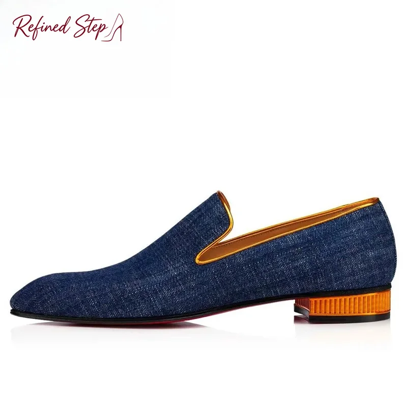 Denim Design Men's Shoes Round Toe Chunky Heel Low Heel Shoes Spring Autumn Fashion Casual Shoes