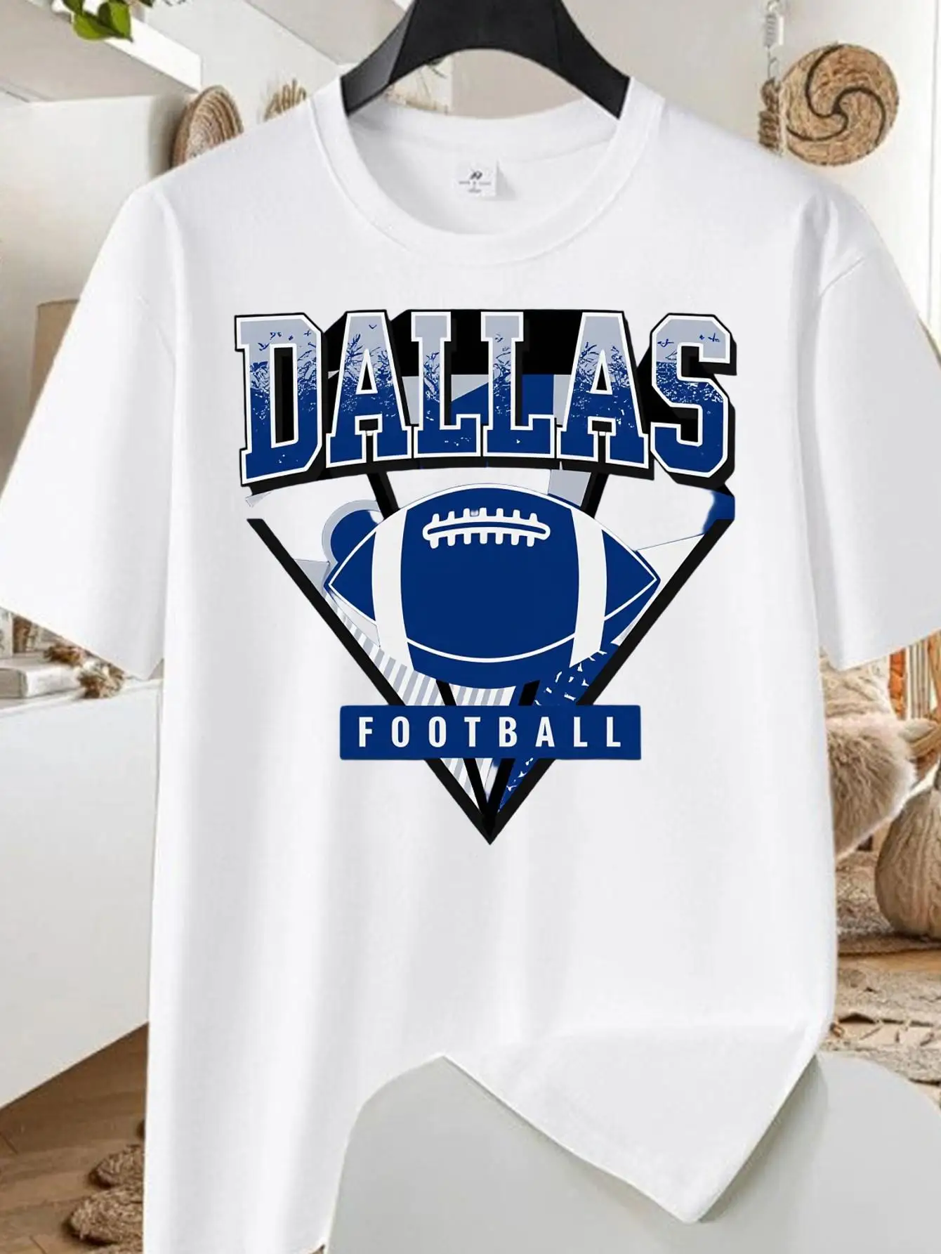 Plus Size, DALLAS Football Graphic T-Shirt - Bold Blue and White Design, Casual Crew Neck Tee, Perfect for Football Fans and Casual Attire