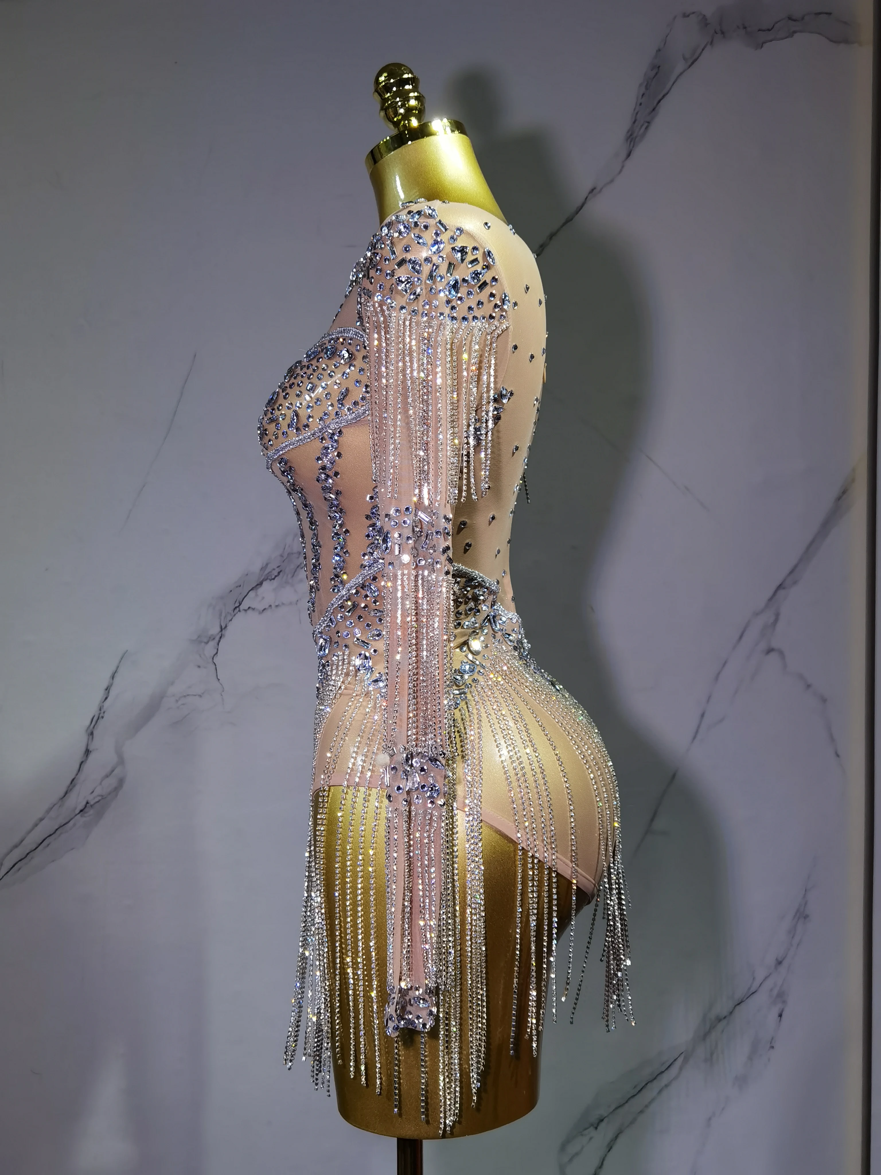 Maglia sexy da donna trasparente PerformanceDance Pagliaccetti da discoteca Cantante Stage OutfiSparkly Strass Body Compleanno Wear