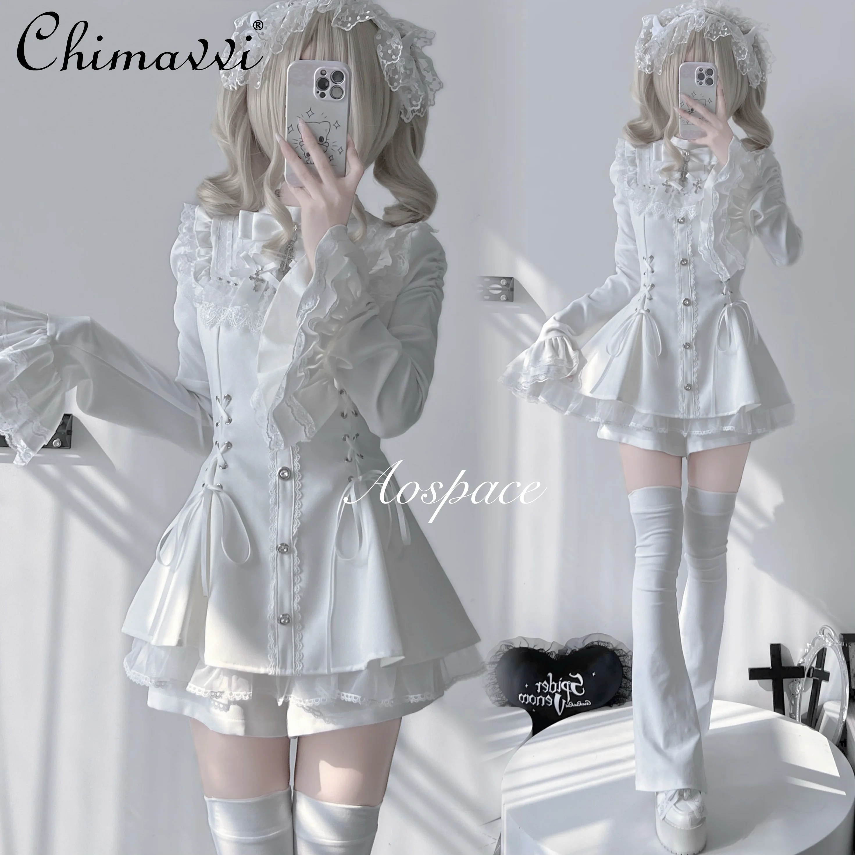 Original Japanese Mine Series Mass-produced Horn Sleeve Saliva Towel Dress Set Sweet Girl Top and Shorts 2-piece Lolita Outfits