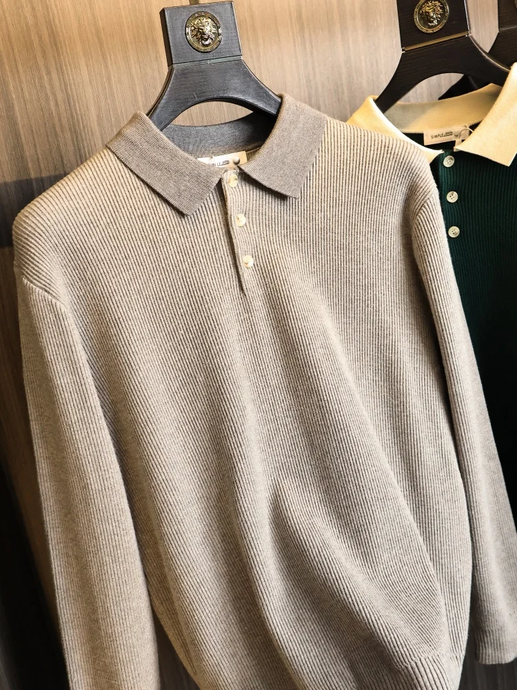 Elegant Knitted Sweater for Men Retro American Style Soft Polyester Nylon Blend Long Sleeve  Collar Fashionable Autumn Wi...
