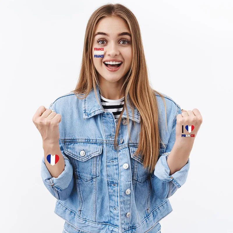 20Pcs/Set Temporary Tattoos France Flag Paris Torch Tattoo Stickers French Event Carnival Element Arm Facial Waterproof Stickers