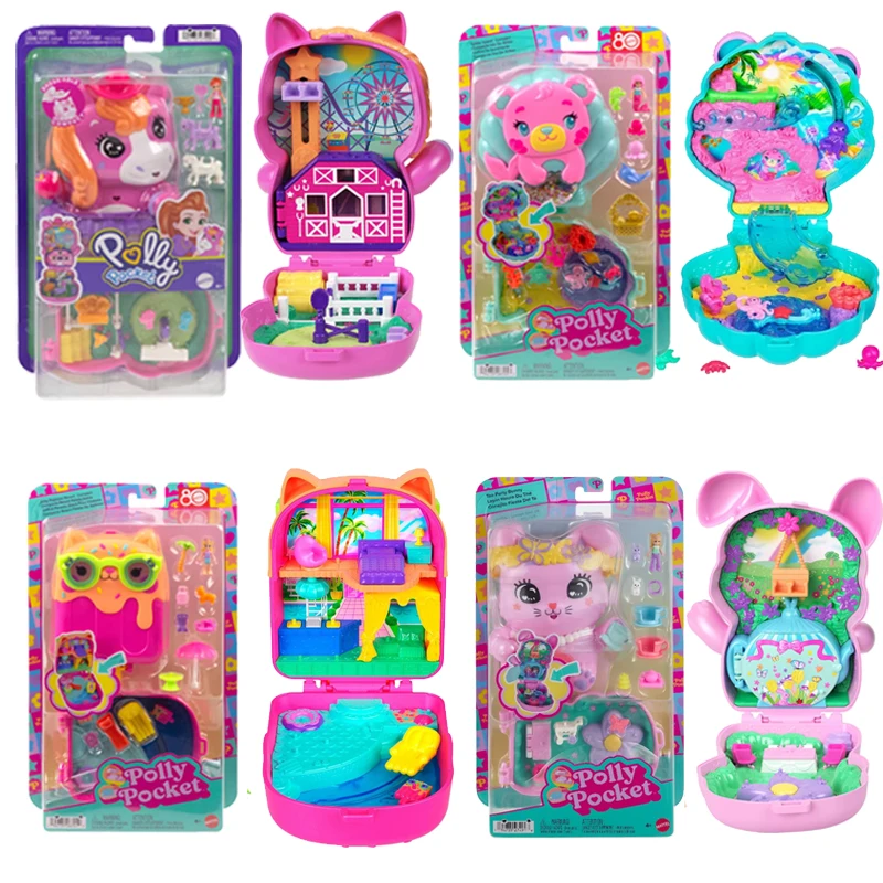 ماتيل ميني بولي جيب دمى صغيرة الدببة القط الوردي الأرنب المهر الحصان صندوق الحيوانات الأليفة موضوع السفر الفتيات اللعب مشهد مصغر الملحقات #1