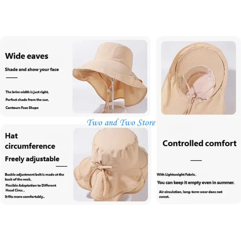 

HX6F Large Brims Sun Hat For Women Girl With Breathable Fabric and Adjustable Drawstring Neck Cover for Outdoor Activity