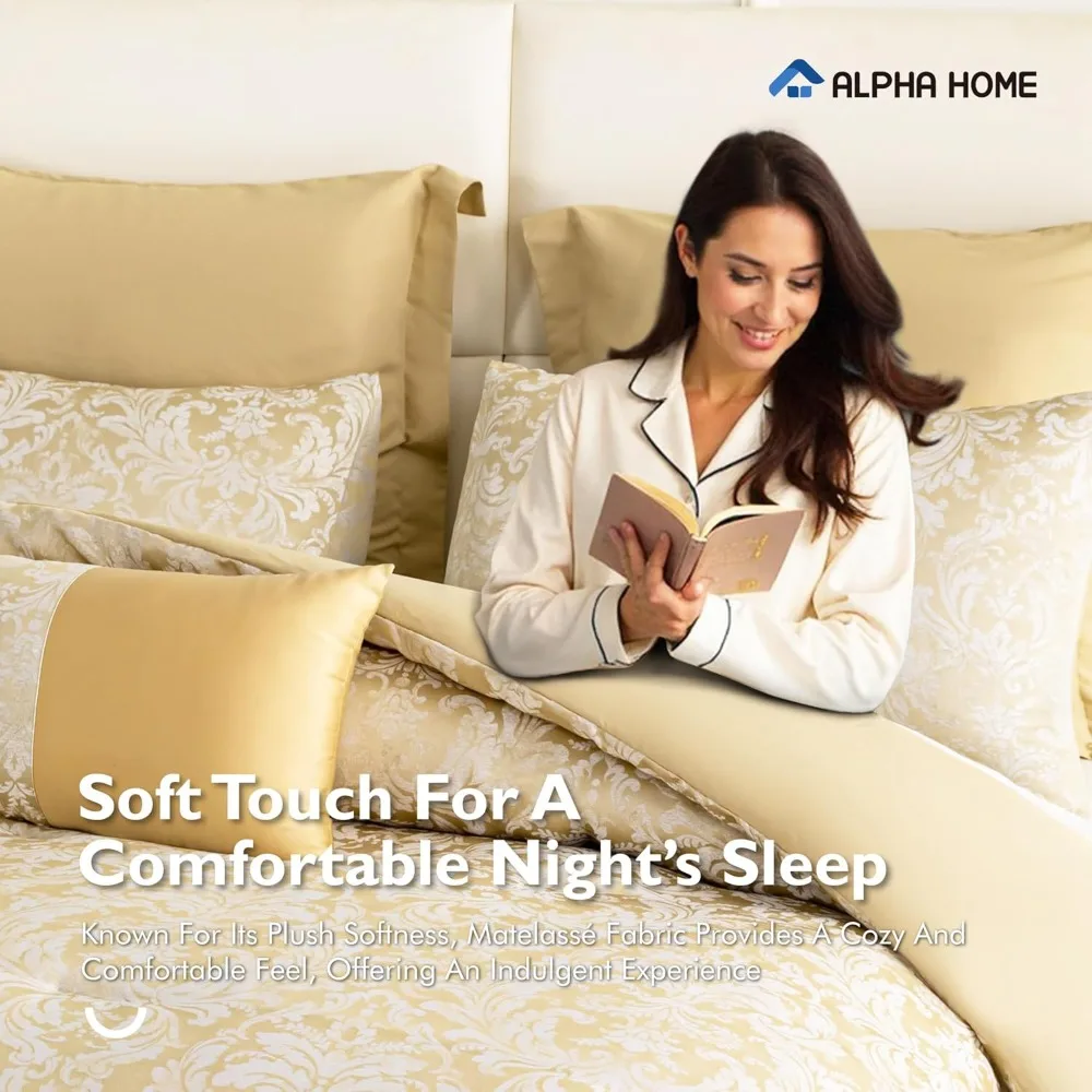 Lujoso juego de cama de jacquard tamaño Queen para todas las estaciones con edredón y fundas de almohada