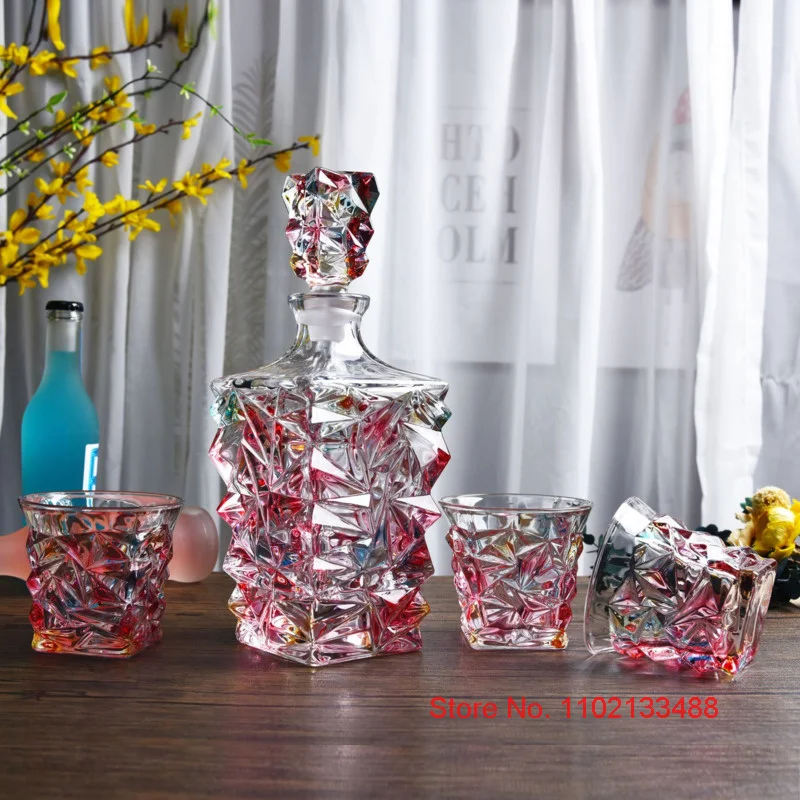 7 Pcs Kaleidoscope Neon Crystal Wine Set Italian Famous Design Collect Whiskey Wine Glass Suit Ambilight Whisky Wine Bottle Cup