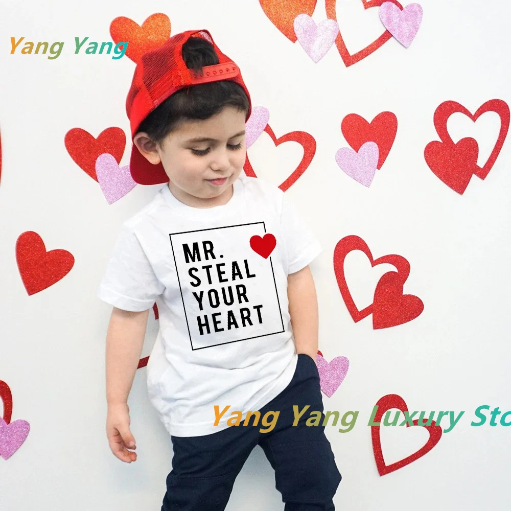 Mr Steal Your Heart Valentine Shirt Funny Valentine Kid Cotton Tshirt Cute Valentines T-Shirt Summer Men Clothes Women Shirt Top