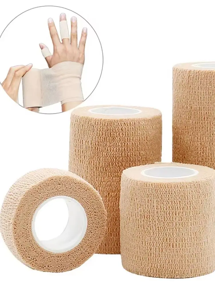 12 Rollen medizinischer Klebeverband, elastisch, atmungsaktiv, selbstklebendes Sportband, beige Wickelfingerband für Erste Hilfe am Handgelenk, Knöchel – Detail 1