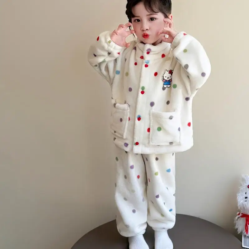 سانريو الساخن مرحبا كيتي الفانيلا منامة 2 قطعة مجموعة الطفل بلايز السراويل الشتاء فتاة Kawaii أنيمي الكرتون موضة جديدة ملابس منزلية غير رسمية