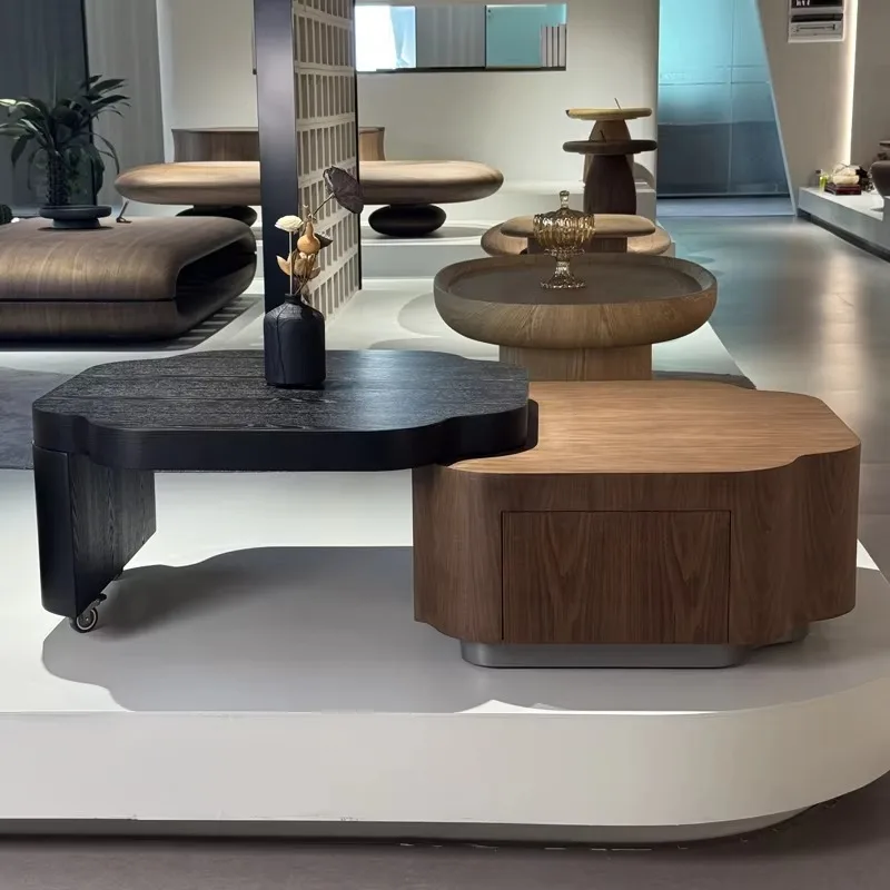 

Modern simple wooden coffee table set scallop design living room dining table home decoration dining table function multi-piece