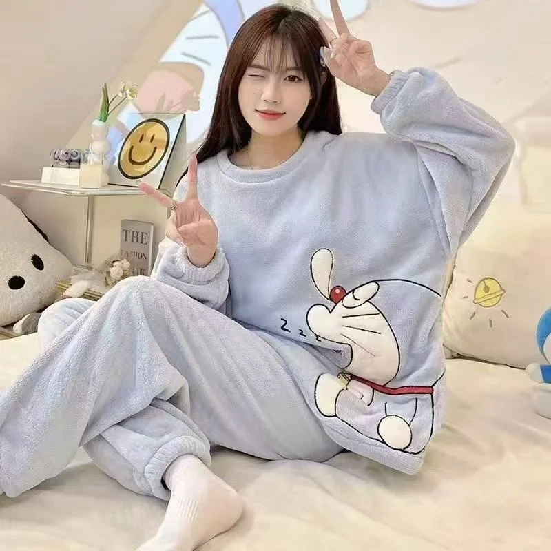 Otoño Invierno nuevo estilo ropa de dormir de mujer franela gruesa dulce dibujos animados Casual manga larga con capucha Coral polar ropa de hogar