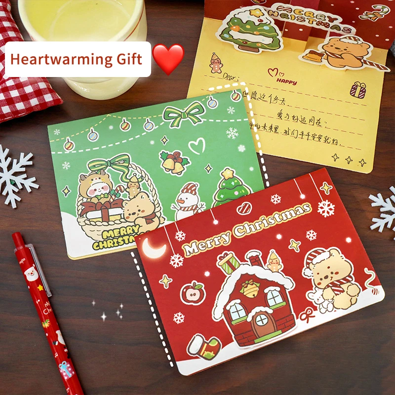 Cute Christmas 3D Greeting Card Cartoon Christmas Blessing Message Small Card Creative Birthday Card Holiday Postcard Gifts