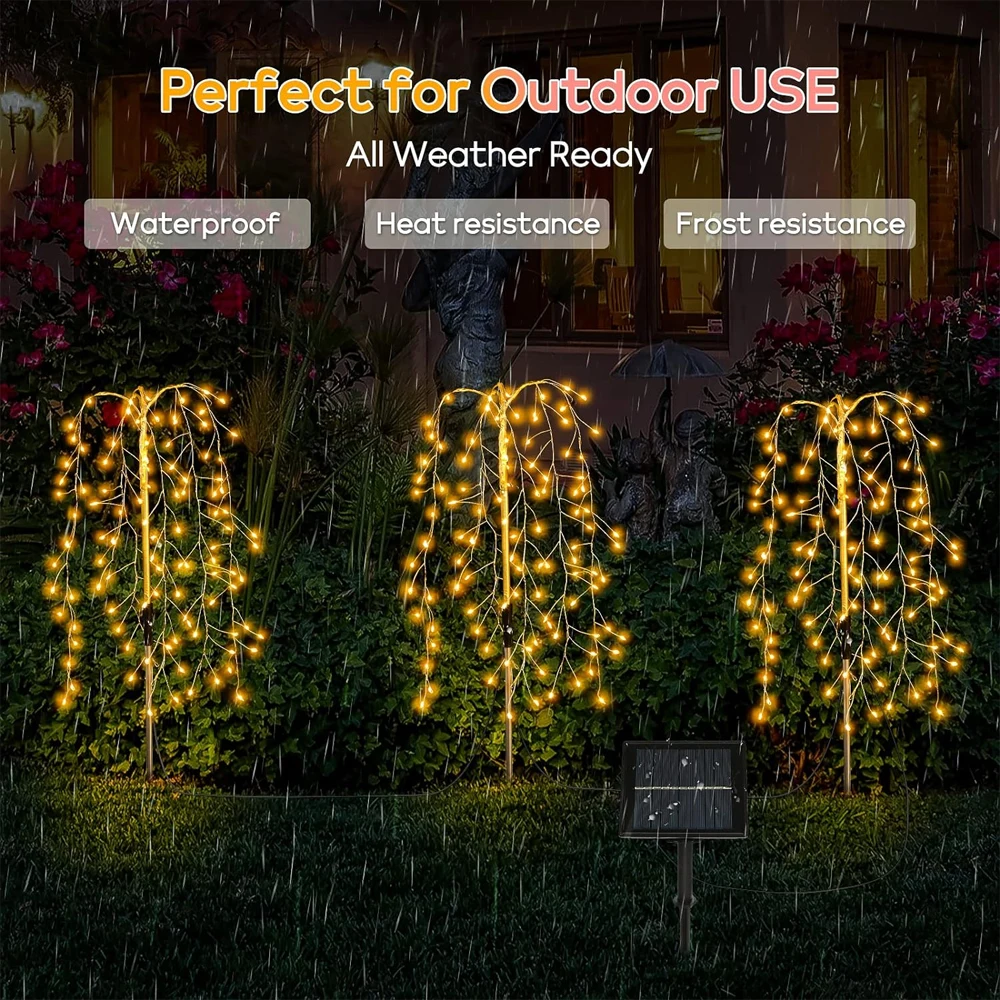 Solar Outdoor Lights for Garden Decor, 100 LEDs Copper Wire 3 Switch Mode String Lights for Outside Garden Porch Fairy Lights