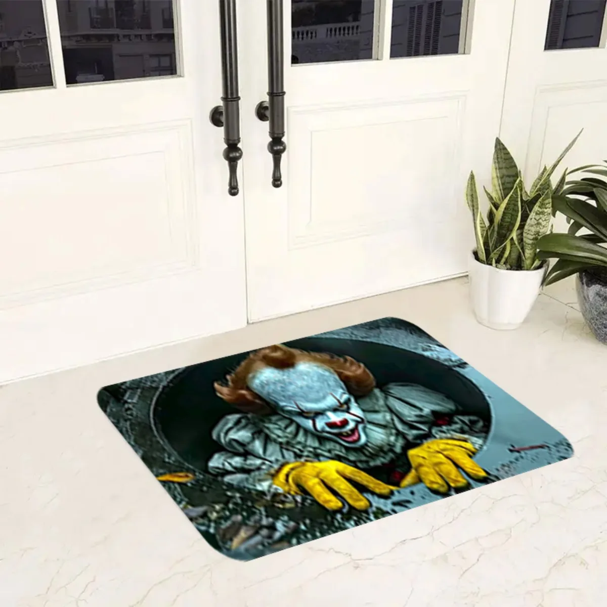 VIKAMA Halloween Carpet Horror Clown Floor Mat Outdoor Carpet Welcome Mat Soft Door Mat Rug Live Room Home Decoration