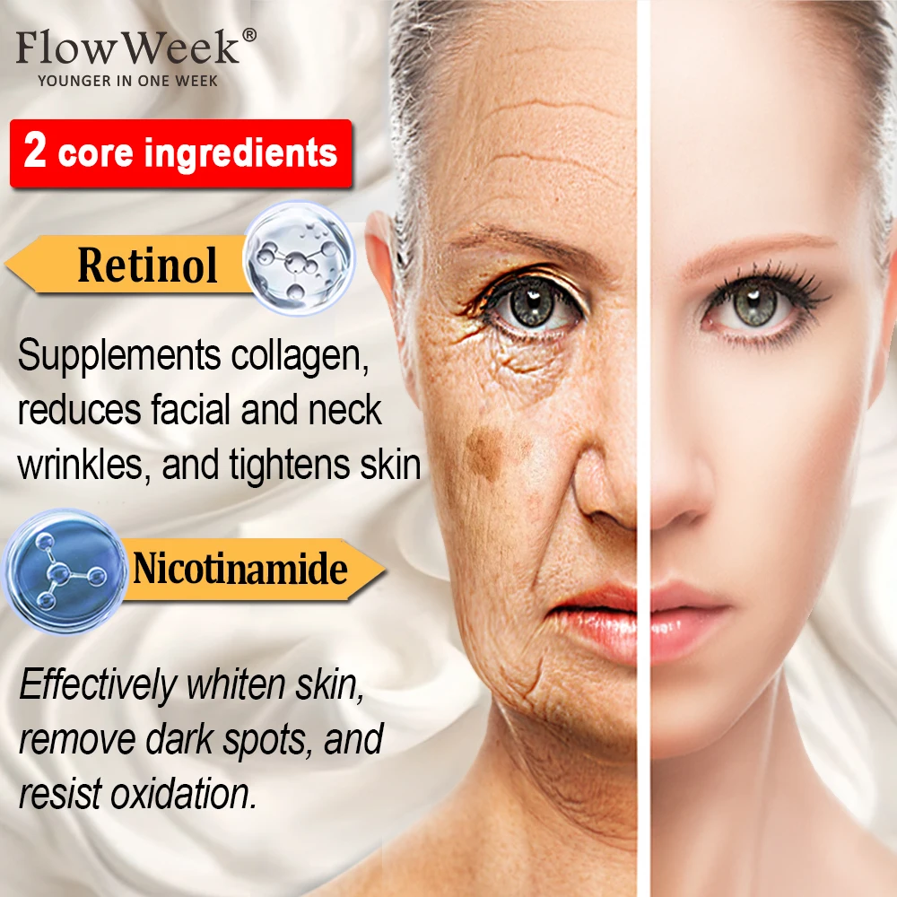 FlowWeek-crema facial reafirmante de Retinol, esencia antienvejecimiento, elimina las arrugas, manchas oscuras, suero blanqueador hidratante de colágeno