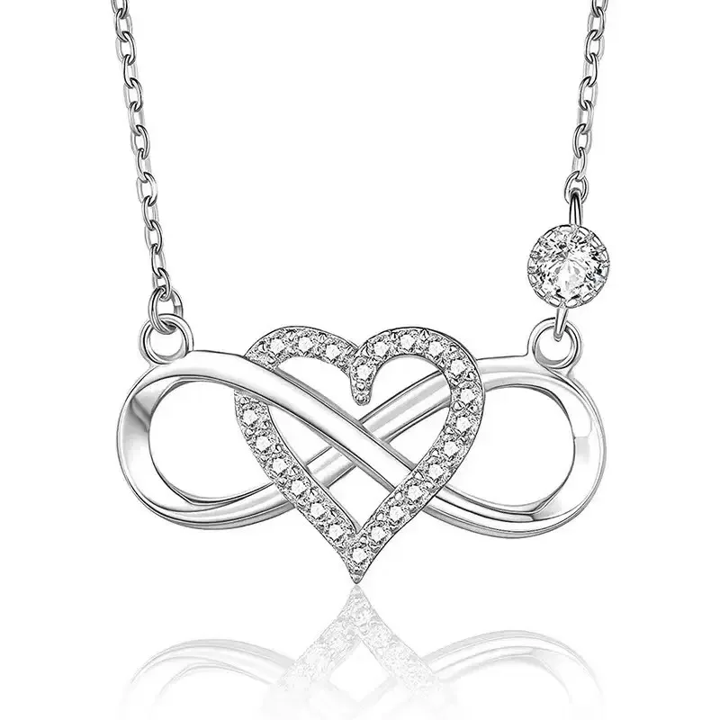 

Withered S925 Sterling Silver 8-shaped Heart-shaped Necklace Women's Heart-shaped Sparkling Diamond Pendant