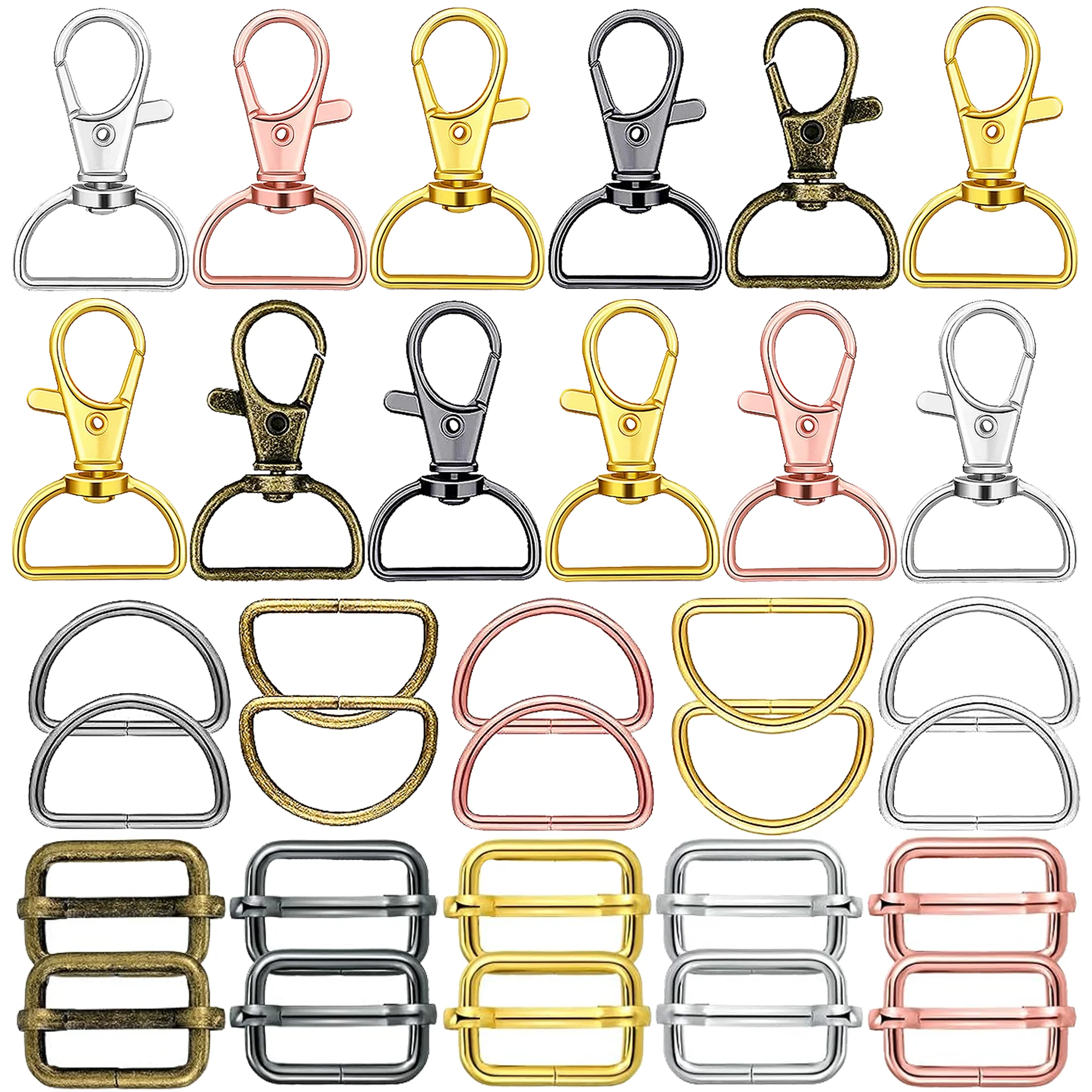 48Pcs 3/4 Inch Purse Hardware Kit Swivel Snap Hooks D Rings Slide Buckles Set Metal Keychain Clips For Lanyard Bag Strap Making