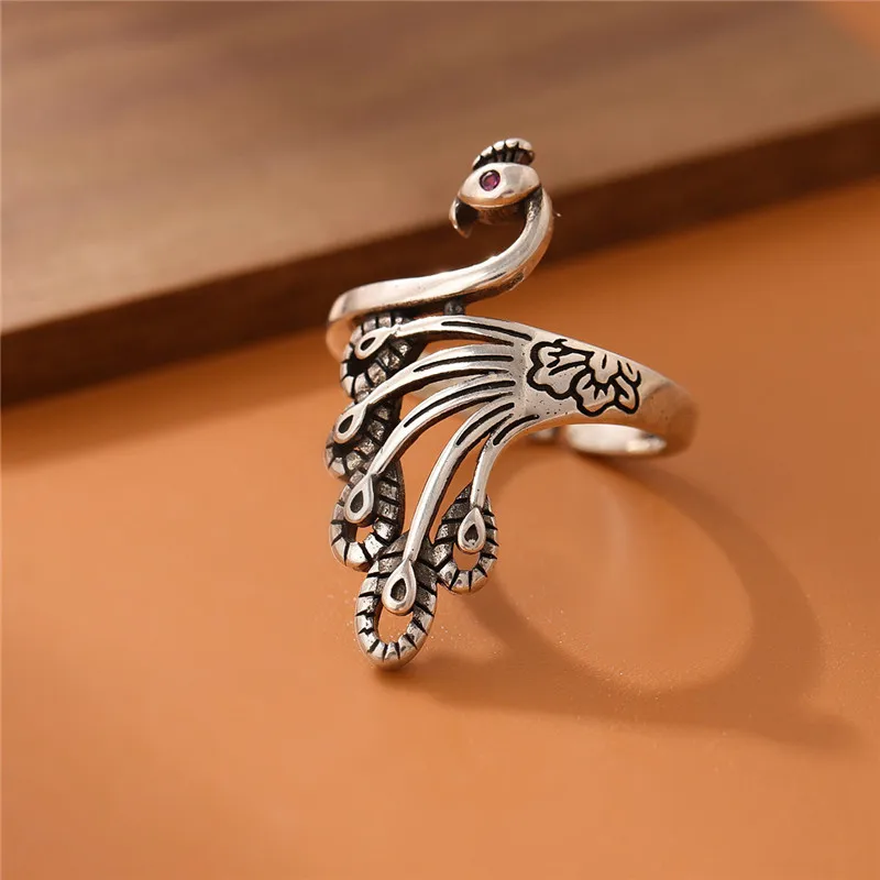 Pure 925 Sterling Silver Cute Peacock Animal Adjustable Rings For Women Party Gift Thai Silver Fine Jewelry Anti-Allergy LR097