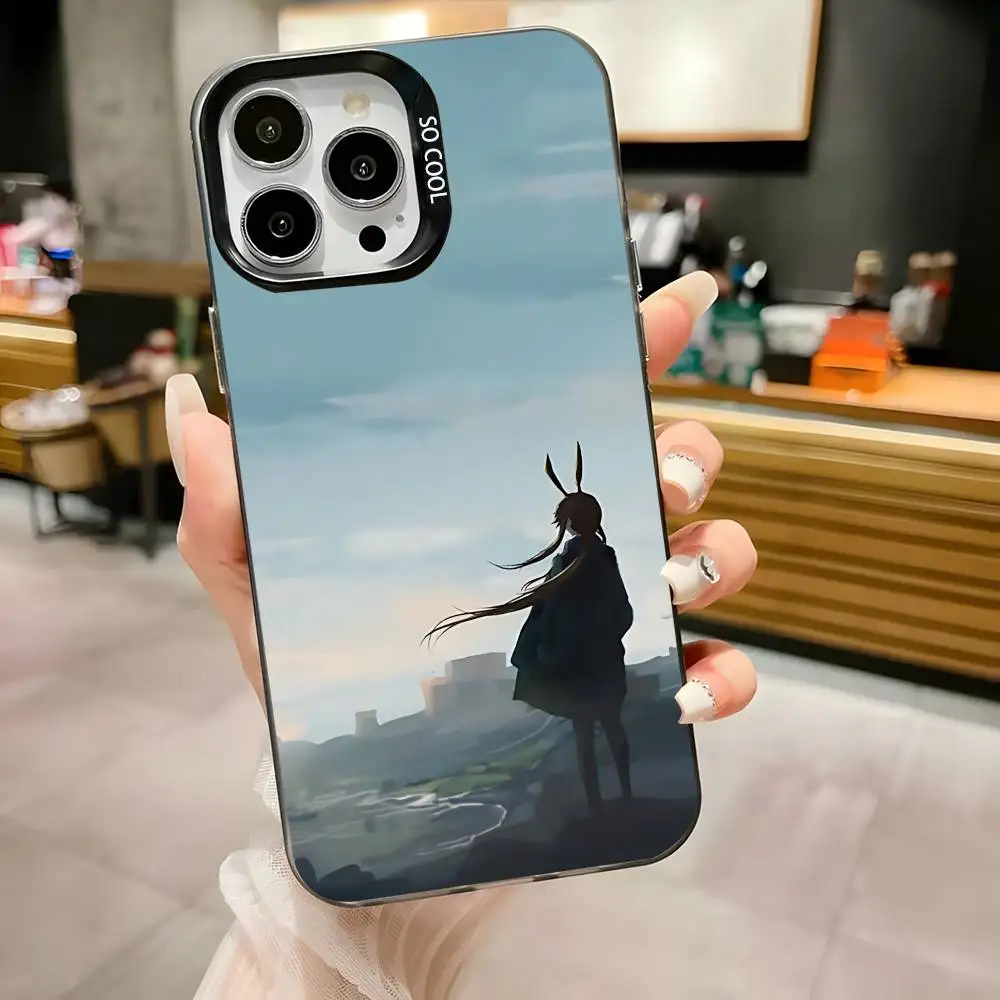 เคสโทรศัพท์ลายเกม Arknights สำหรับ iPhone 16,15,14,13,12,11,Pro,Max,Plus,Mini,XS,SE ป้องกันการตกกระแทก สีดำด้าน ขอบแข็ง