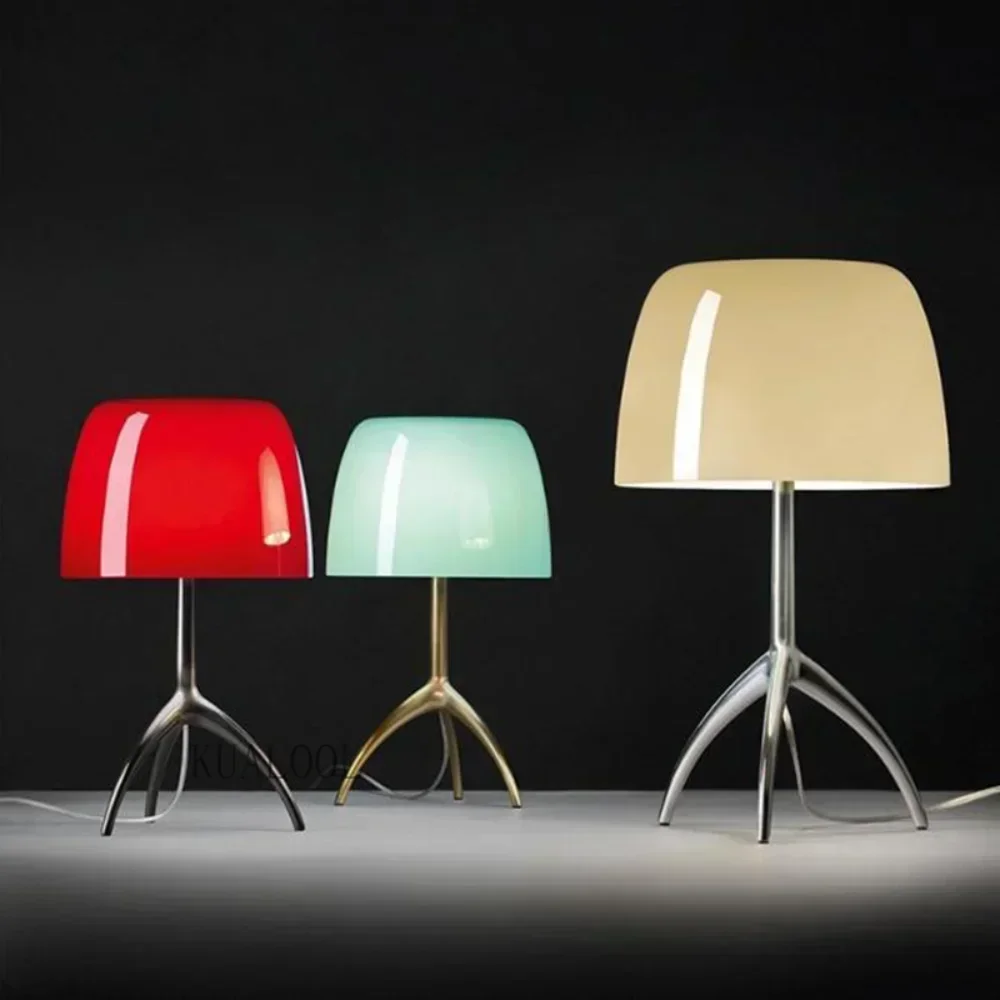 Nordic Modern Colorful Glass Lampshade Three Legged LED Desk Lamp Suitable for Study Bedroom Living Room