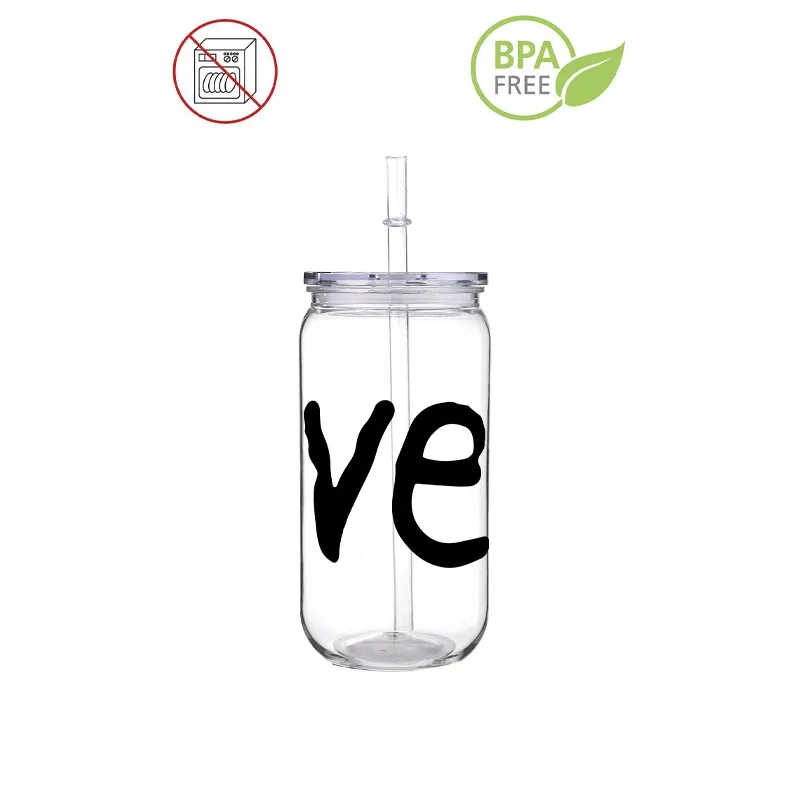 3D Valentine Black Red Design Printed Transfer BPA Free Plastic Straw Cup Comes With Sreaw And Cup Lid Can Milk Coffee 16 OZ