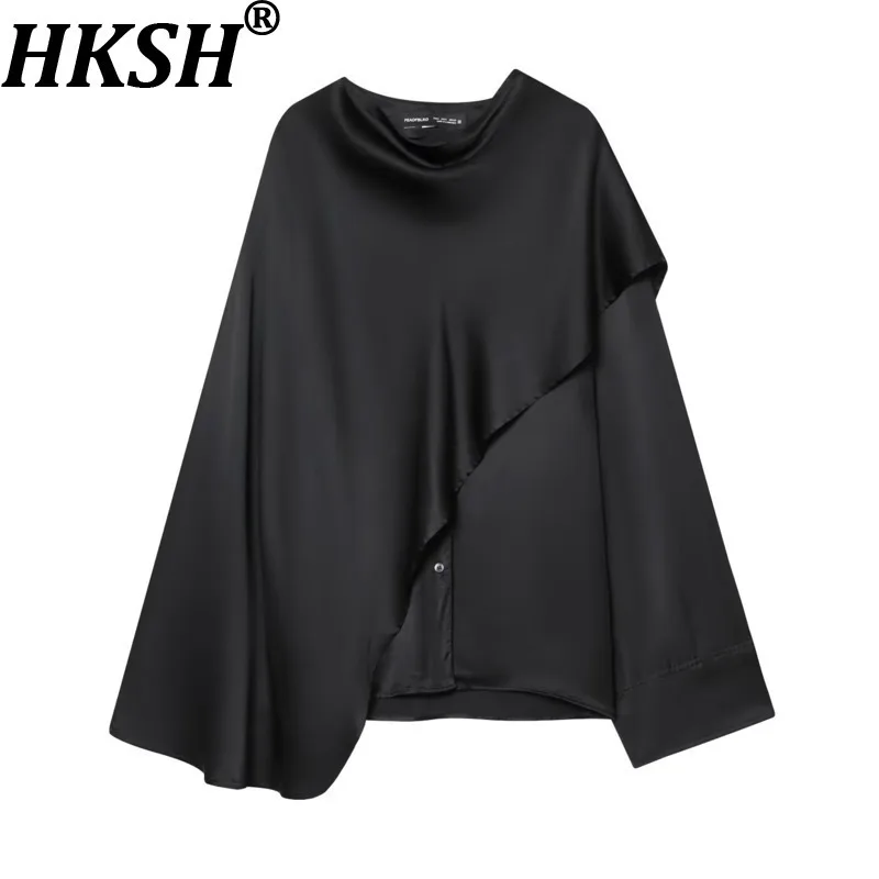 

HKSH Spring Autumn New Women's Shirt O-neck Asymmetric Shawl Long Sleeves Single Breasted Elegant Versatile Fashion Tops HK15805