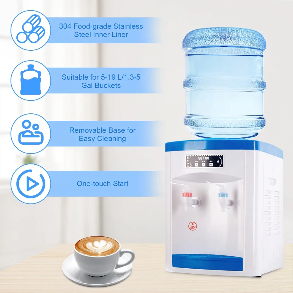 

Top Loading Countertop Water Cooler Dispenser 110V Electric Hot Cold Water Dispenser Holds 5 Gal Bottles for Home Office