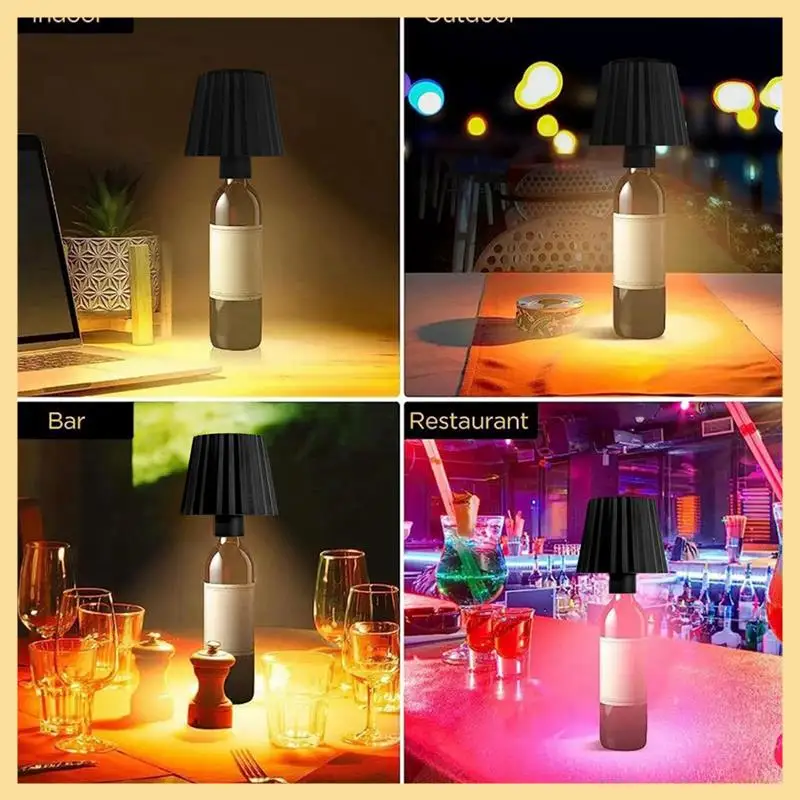 GOOD-Wireless Bottle Lamp,3 Color Stepless Dimming Bottle Lights,LED Wine Bottle Lamp Portable Cordless Table Lamp For Bars