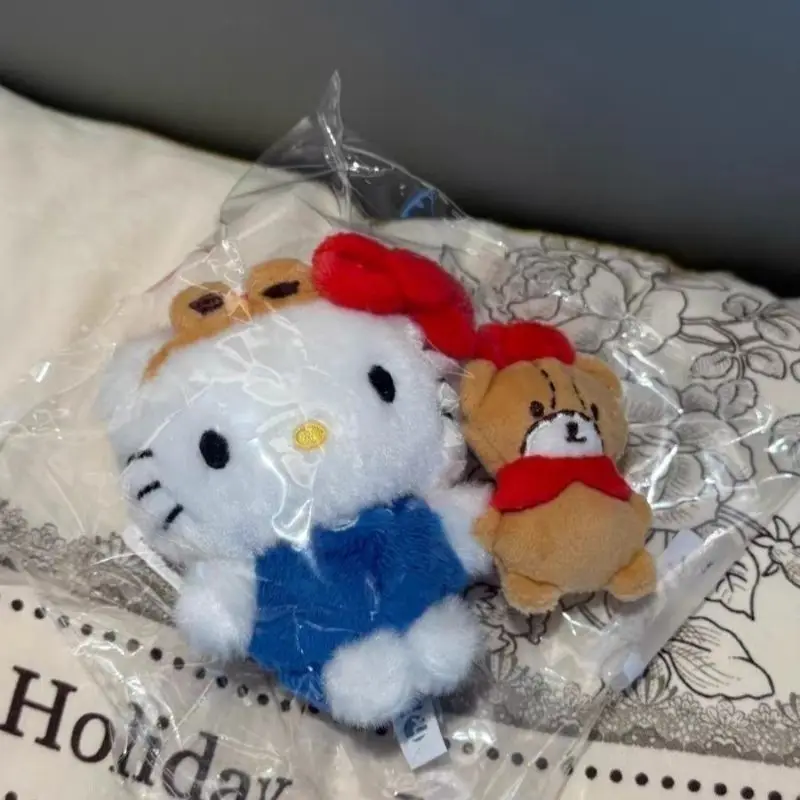 Sanrio Hello Kitty Cross-Dressing Hold Hands Little Bear Modeling Plush Keychain Backpack Pendant Car Key Decoration Friend Gift